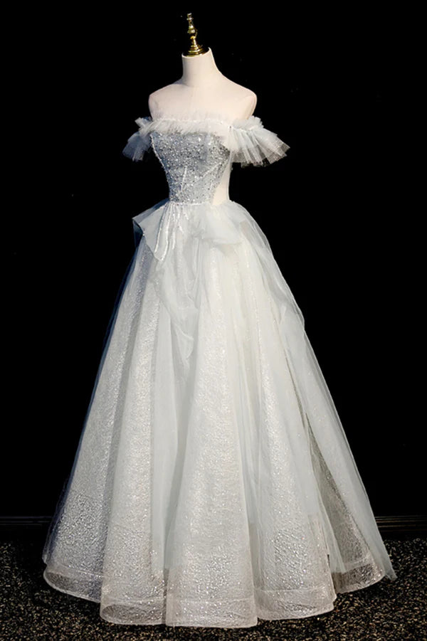 Wholesale A-Line Tulle Long Prom Dress with Beading