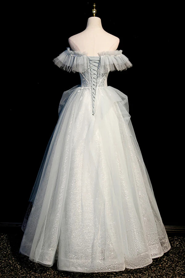 Wholesale A-Line Tulle Long Prom Dress with Beading