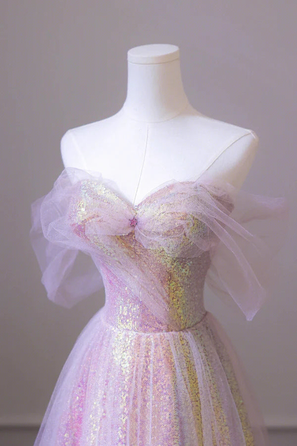 Wholesale Stylish Tulle Sequins Long Prom Dress A-Line Sweetheart Neckline Evening Dress