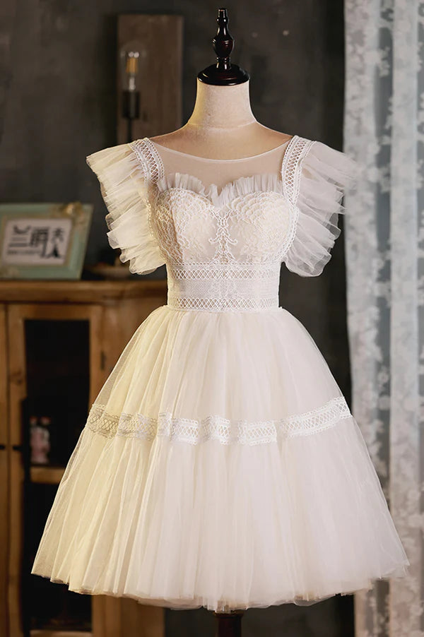 Wholesale Cute Lace Short A-Line Prom Dress Champagne Mini Homecoming Party Dress