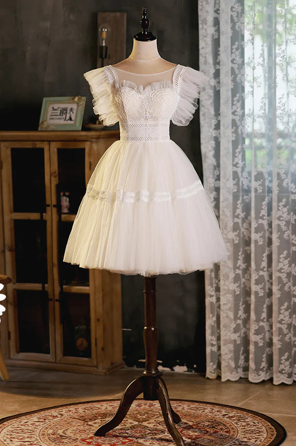 Wholesale Cute Lace Short A-Line Prom Dress Champagne Mini Homecoming Party Dress