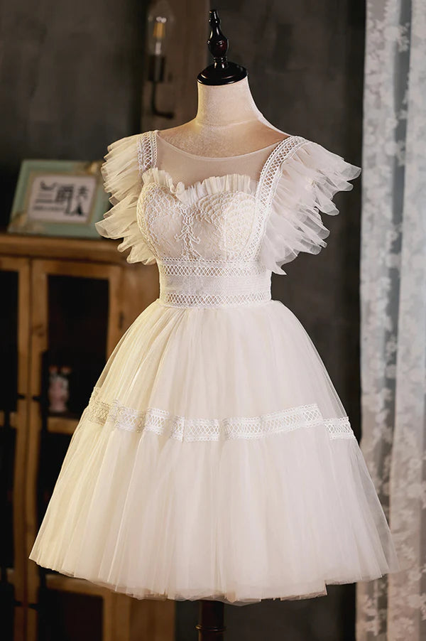 Wholesale Cute Lace Short A-Line Prom Dress Champagne Mini Homecoming Party Dress