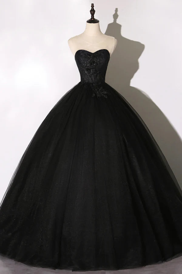 Wholesale Black Tulle Lace Long Prom Dress Black Scoop Neckline Evening Party Dress