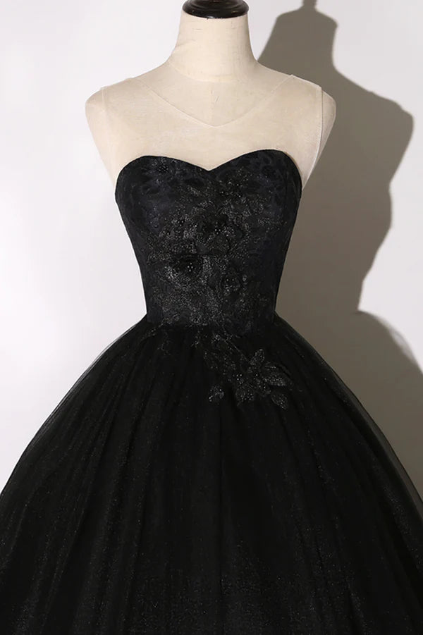 Wholesale Black Tulle Lace Long Prom Dress Black Scoop Neckline Evening Party Dress
