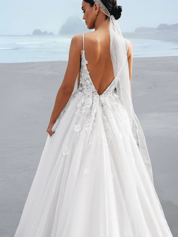 Wholesale A-Line/Princess Spaghetti Straps Floor-Length Wedding Dress