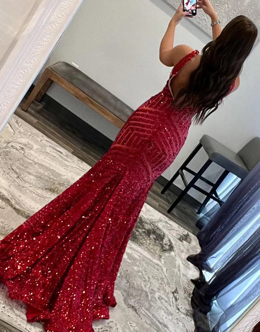 Wholesale Mermaid Sparkly Sequins Mesh Prom Dress prom dresses with long sleeves