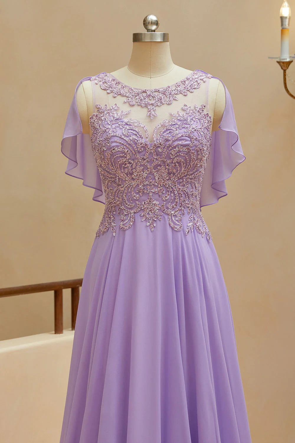 Wholesale A-Line Scoop Neck Chiffon Cap Sleeves Prom Dresses With Sequin