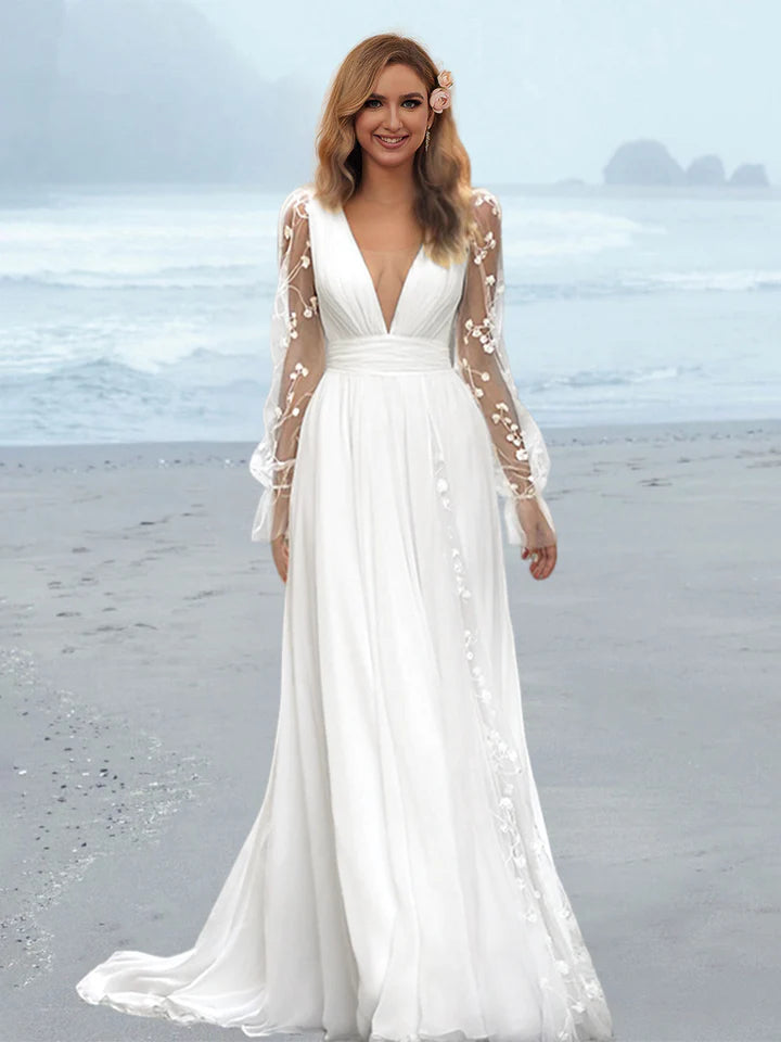 Wholesale A-Line/Princess V-Neck Floor-Length Wedding Dress