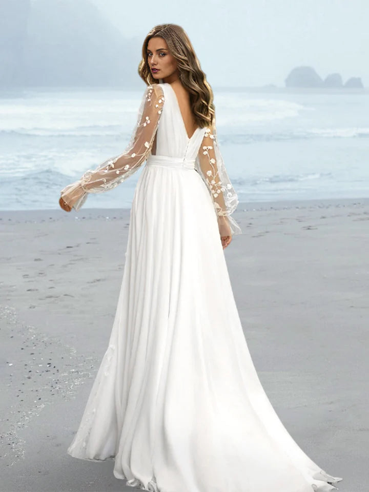 Wholesale A-Line/Princess V-Neck Floor-Length Wedding Dress