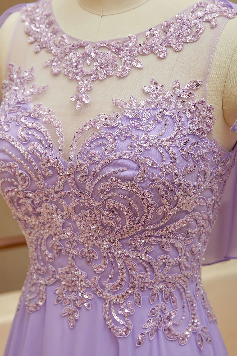 Wholesale A-Line Scoop Neck Chiffon Cap Sleeves Prom Dresses With Sequin