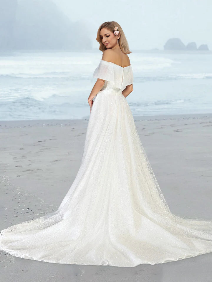 Wholesale A-Line/Princess Off-The-Shoulder Floor-Length Wedding Dress