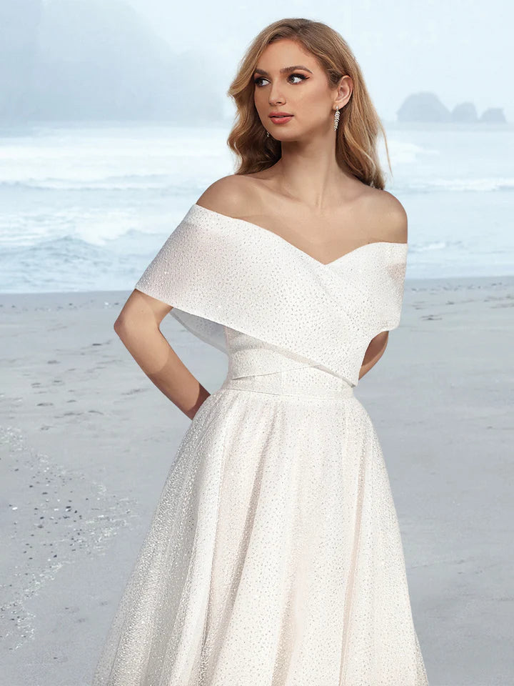 Wholesale A-Line/Princess Off-The-Shoulder Floor-Length Wedding Dress