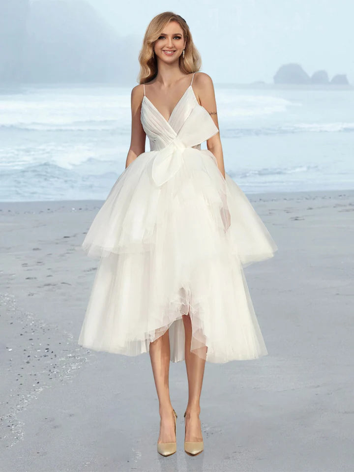 Wholesale A-Line/Princess V-Neck Tea-Length Wedding Dress