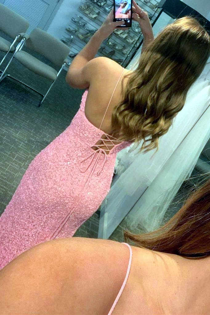 Wholesale Sexy Mermaid Sequins Spaghetti Straps Long Prom Party Dress With Slit