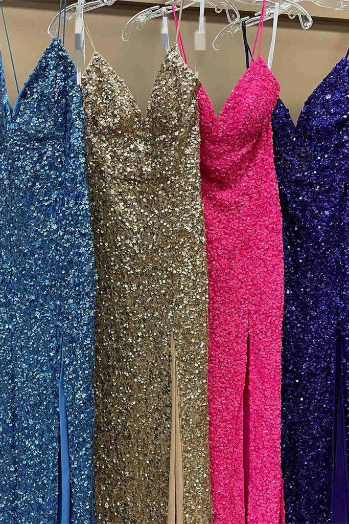Wholesale Sexy Mermaid Sequins Spaghetti Straps Long Prom Party Dress With Slit
