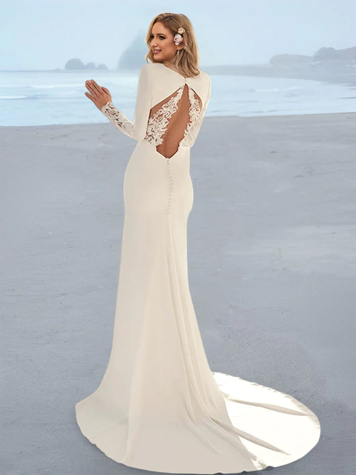 Wholesale Trumpet/Mermaid V-Neck Wedding Dress With Applique