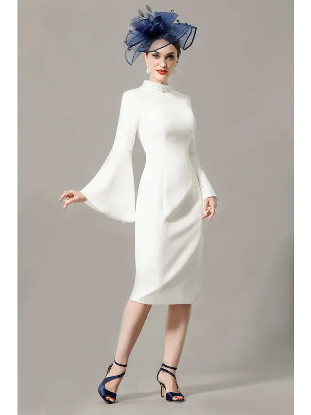 Wholesale Mother of the Bride Dress Wrap Included High Neck Knee Length Jersey 3/4 Length Sleeve with Crystals