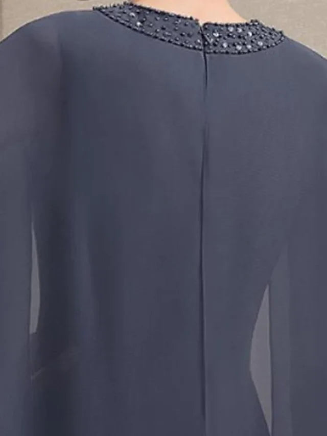 Wholesale Mother of the Bride Dress Elegant Jewel Neck Knee Length Chiffon Sleeveless with Beading