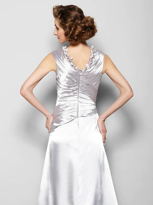 Wholesale A-Line Mother of the Bride Dress V Neck Stretch Satin Sleeveless with Criss Cross Beading Side Draping
