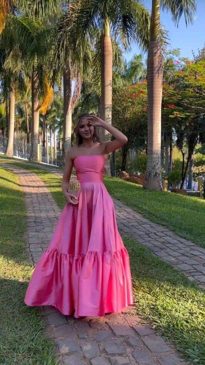 Wholesale Classy Ball Gown Strapless Pink Floor Length Satin Slit Prom Dresses Evening Gowns gowns evening dresses