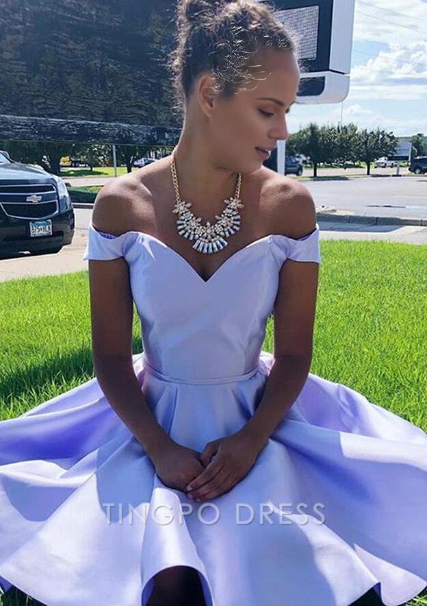 TingPo Wholesale A-line Off-the-Shoulder Sleeveless Charmeuse Short/Mini Homecoming Dress