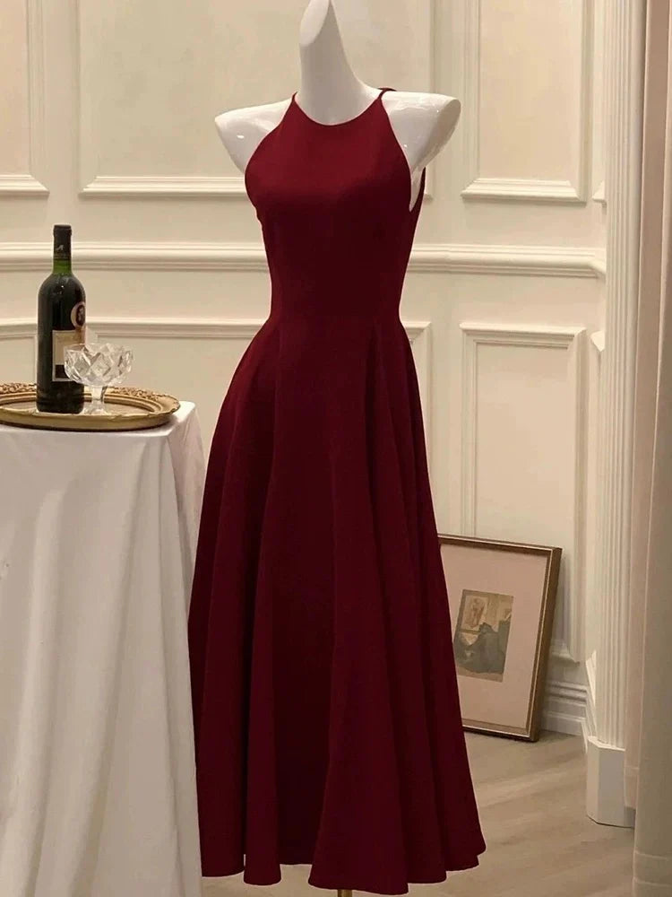 Wholesale Elegant A Line Ankle Length Burgundy Prom Dresses Evening Dress formal wear dresses