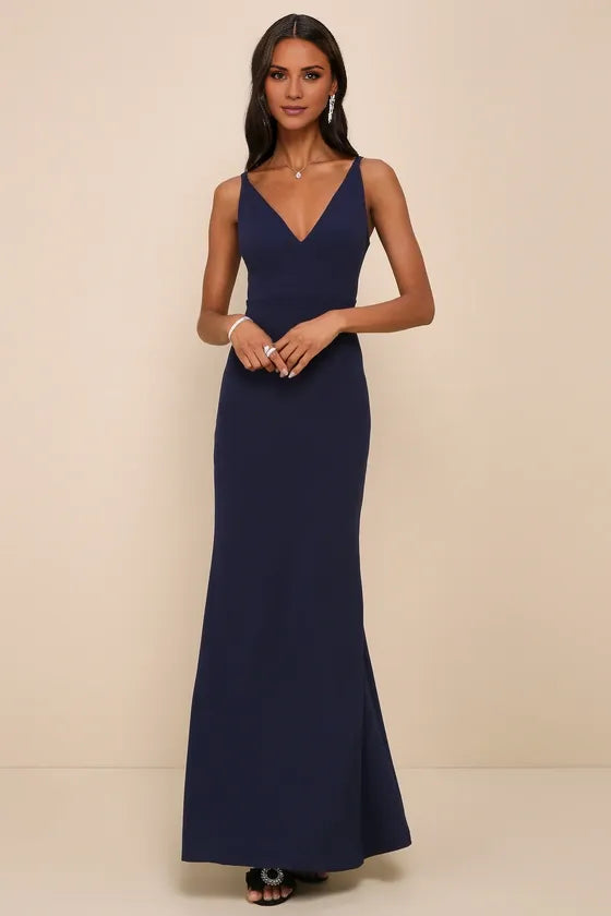 TingPo Wholesale Signature Elegance Melora Navy Blue Sleeveless Maxi Dress formal wear dresses