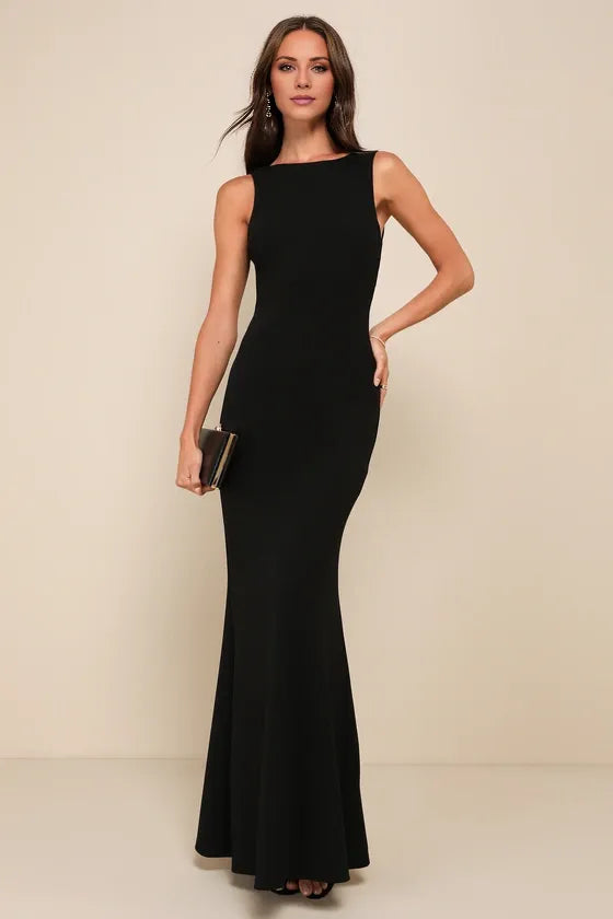 TingPo Wholesale Elegant black knot sleeveless backless mermaid dress