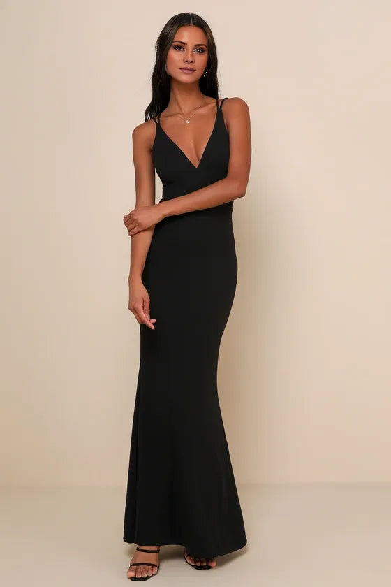 TingPo Wholesale Signature Elegance All this Allure Black Strappy Backless Mermaid Maxi Dress formal wear dresses