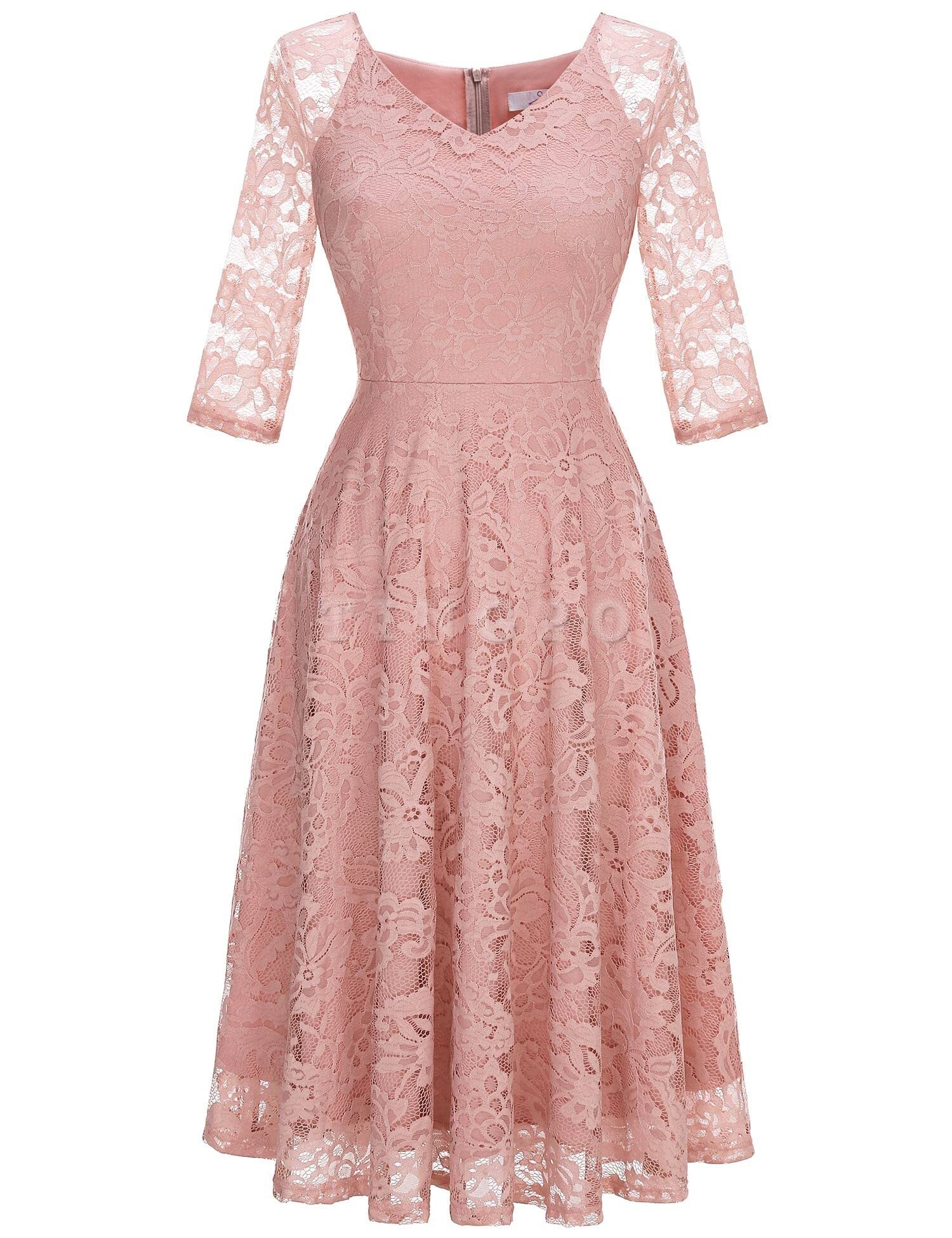 Wholesale Womens Long-Sleeve A-Line Lace Homecoming Bridesmaid Midi Dress Wedding Guest Formal Party Dresses Prom Gown prom dresses shops