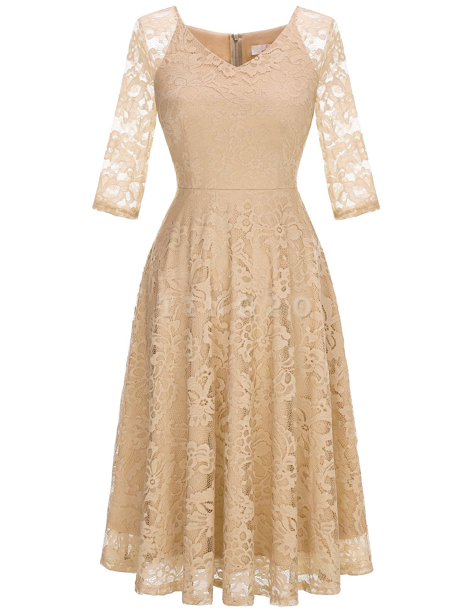 Wholesale Womens Long-Sleeve A-Line Lace Homecoming Bridesmaid Midi Dress Wedding Guest Formal Party Dresses Prom Gown prom dresses shops