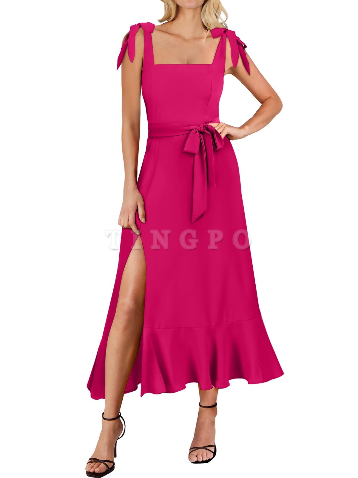 Wholesale Women's Square Neck Ruffle Split Midi Elegant Formal Wedding Guest Cocktail Bridesmaid Graduation Party Dresses prom dresses shops