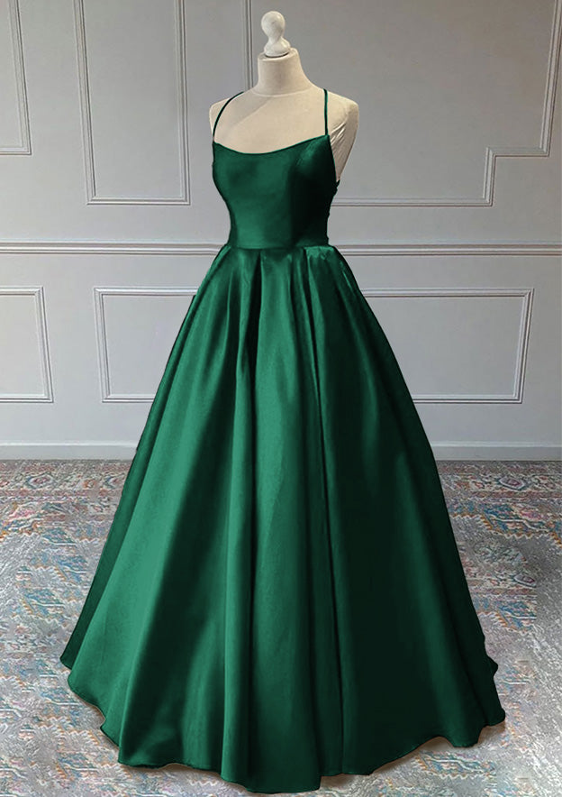 TingPo Wholesale A-line Sleeveless Square Neckline Long/Floor-Length Satin Prom Dress