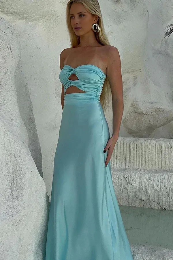 TingPo Wholesale Sheath Strapless Tiffany Blue Long Prom Dress