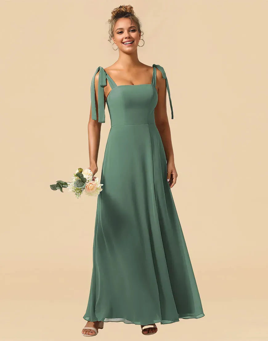Wholesale A-Line Tie Straps Floor Length Chiffon Bridesmaid Dress with Split Bridesmaid dress shop