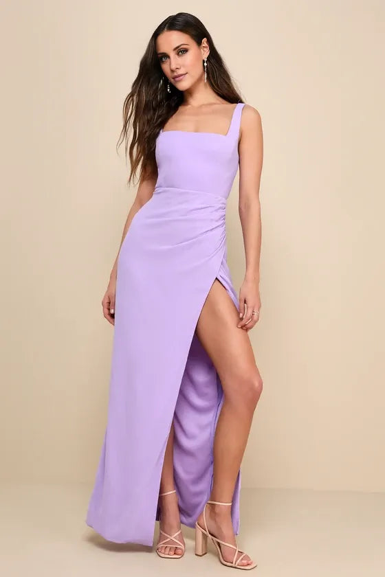 TingPo Wholesale Signature Elegance Glamorous Disposition Lavender Ruched Maxi Dress formal wear dresses ﻿