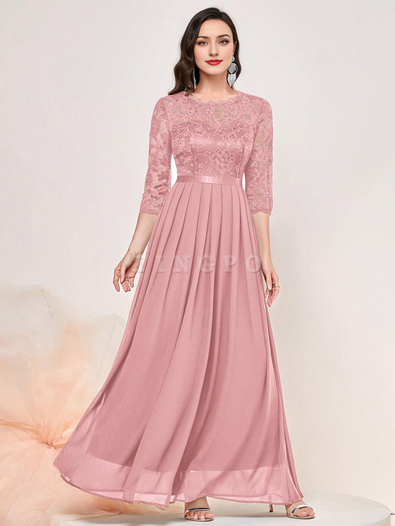 Wholesale Women's Elegant Floral Lace 3/4 Sleeve Bridesmaid Formal Maxi Dress prom dresses shops