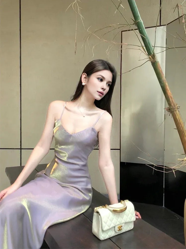 TingPo Wholesale Pretty A Line Spaghetti Straps Lilac Ankle Length Prom Dresses Simple Evening Dress