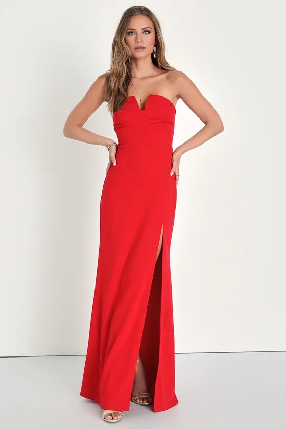 TingPo Wholesale Signature Elegance Effortless Radiance Red Strapless Mermaid Maxi Dress formal wear dresses