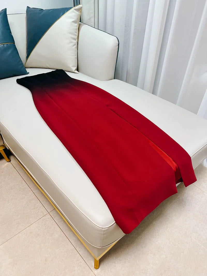 TingPo Wholesale Elegant Sheath Strapless Ombre Burgundy Red Slim Fit Satin Prom Dress Evening Dresses