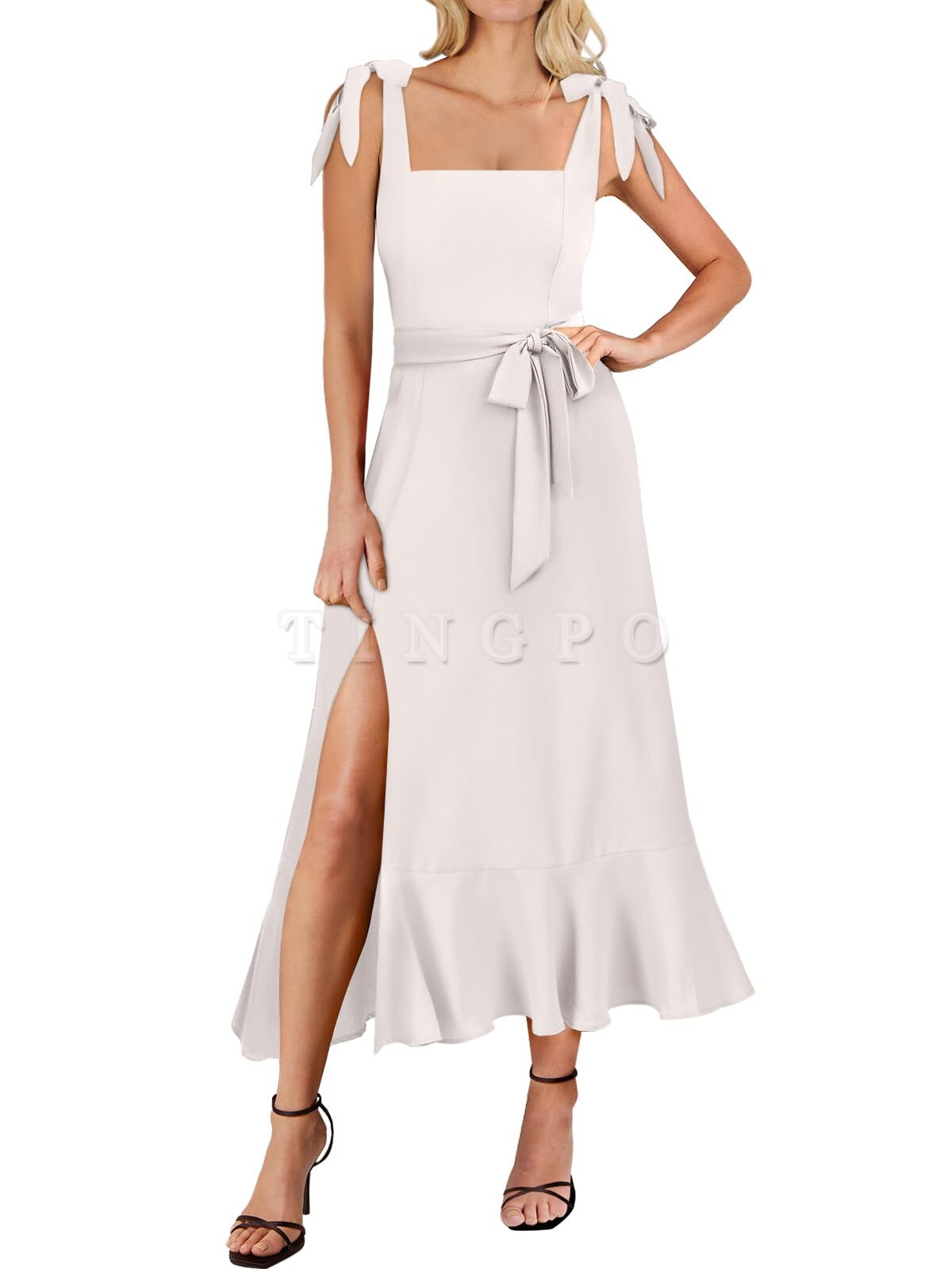 Wholesale Women's Square Neck Ruffle Split Midi Elegant Formal Wedding Guest Cocktail Bridesmaid Graduation Party Dresses prom dresses shops