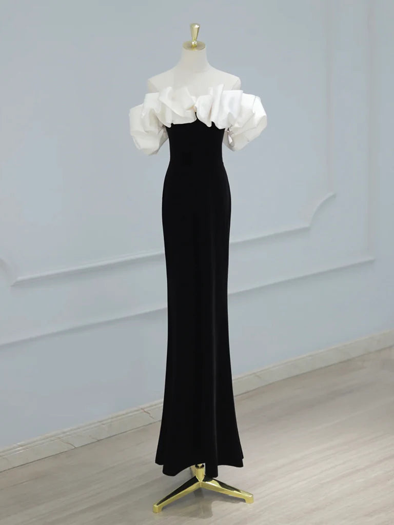 Wholesale Mermaid Off Shoulder Velvet Black Long Prom Dress Black Formal Dress gowns evening dresses