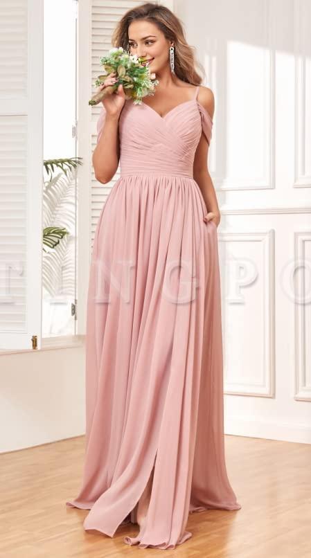 Wholesale Off The Shoulder Bridesmaid Dresses Ruched Flowy Chiffon Long Slit Formal Evening Gown prom dress shop