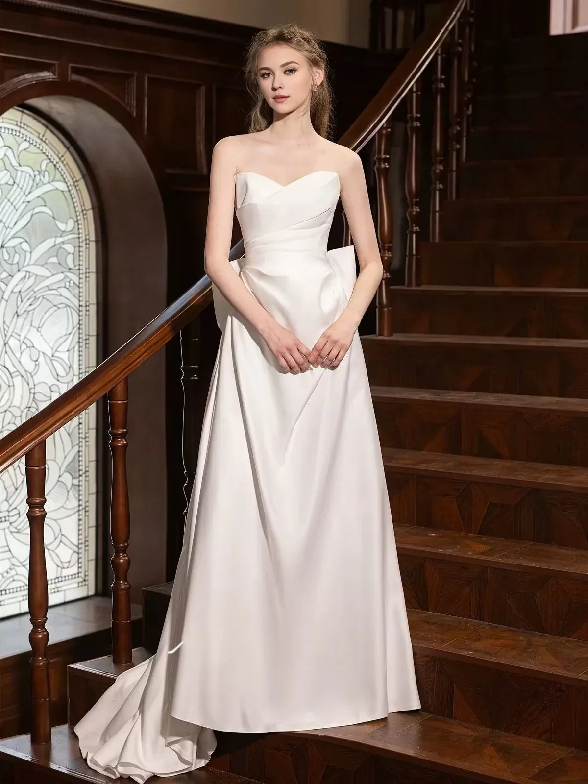 Wholesale A-Line Satin White Long Prom Dress White Long Formal Dress gowns evening dresses