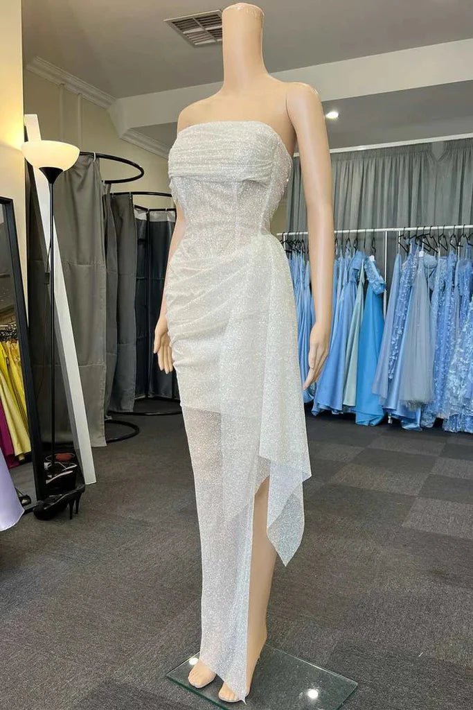 Wholesale Off White Strapless Mermaid Long Prom Dress with Slit