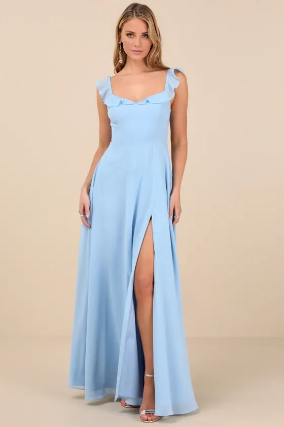TingPo Wholesale Signature Elegance Dreamy Admiration Light Blue Ruffled Maxi Dress formal wear dresses