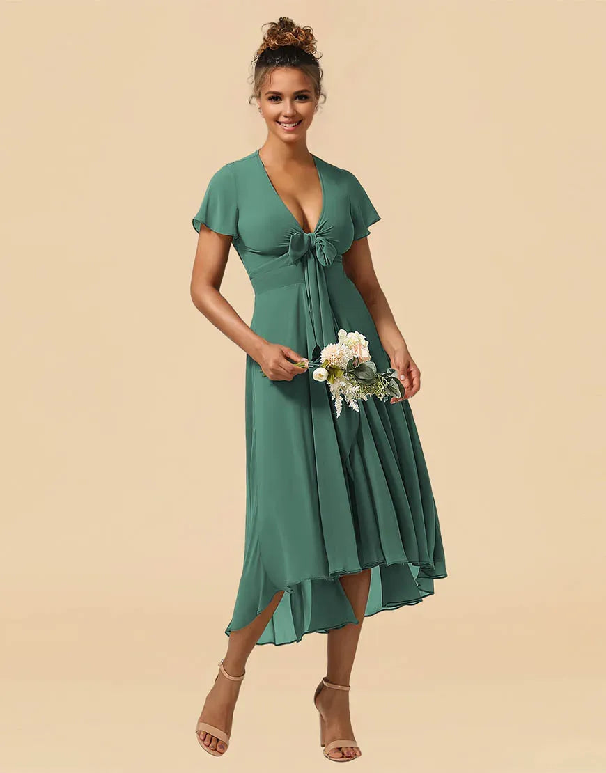 Wholesale A-Line Tea Length Cap Sleeves Chiffon Bridesmaid Dress Bridesmaid dress shop