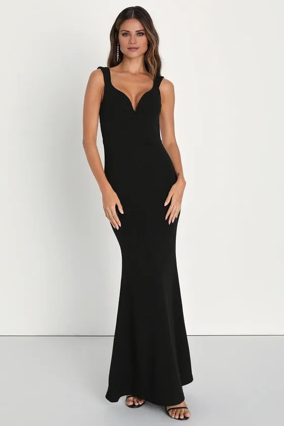 TingPo Wholesale Signature Elegance Alluring Temptation Black Backless Ruched Mermaid Maxi Dress formal wear dresses