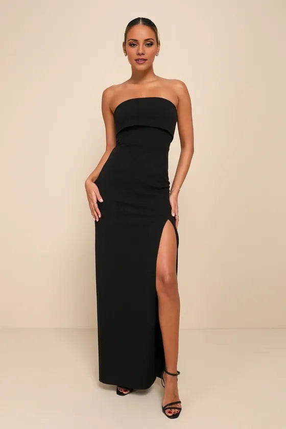 TingPo Wholesale Signature Elegance Consideration Black Strapless Maxi Dress formal wear dresses