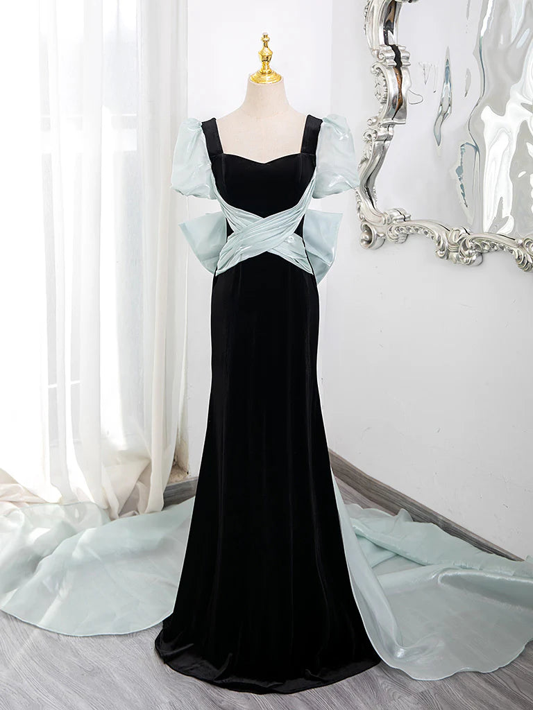 Wholesale Simple Mermaid Velvet Black Long Prom Dress Black Long Formal Dress gowns evening dresses